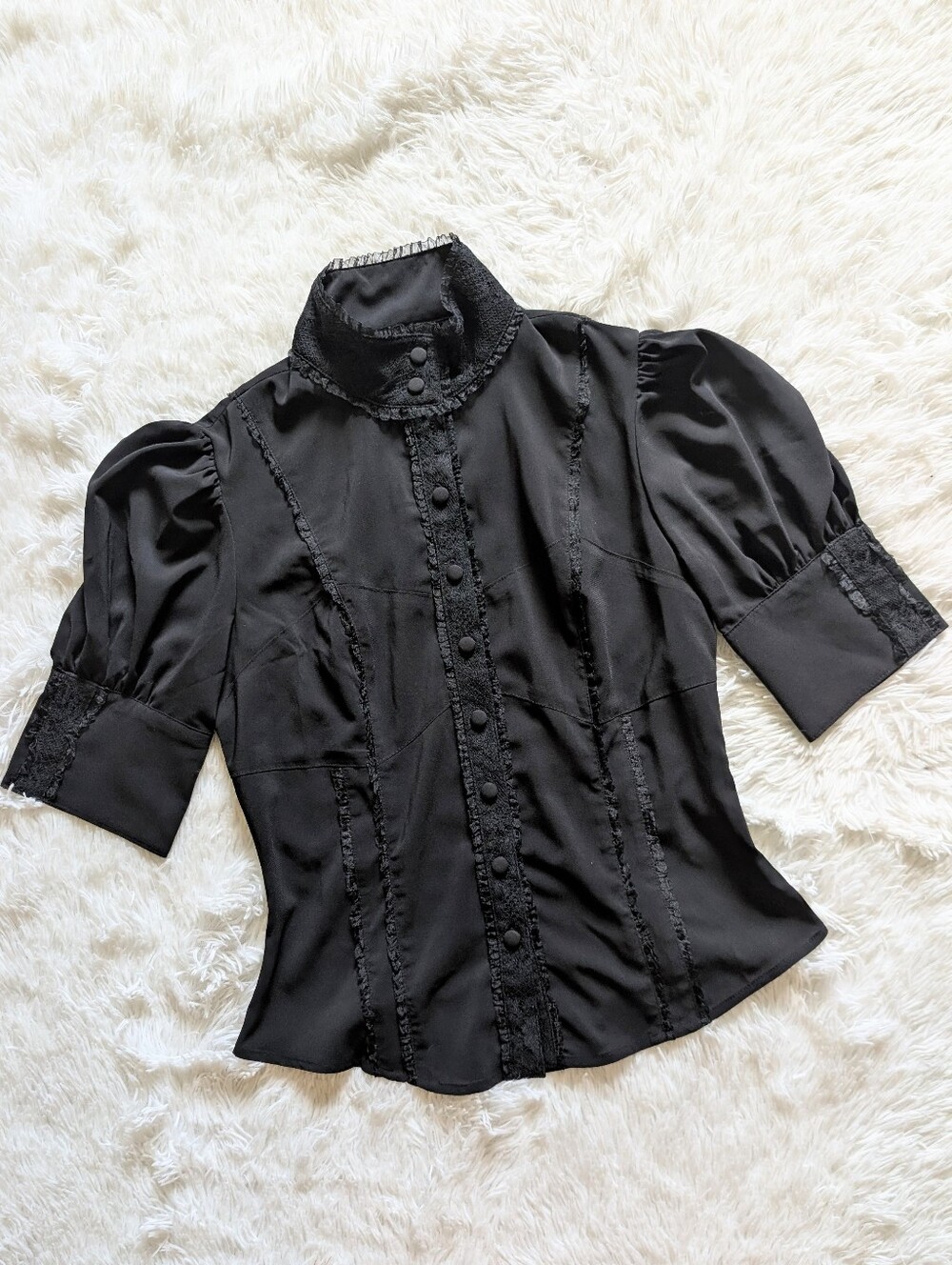 Y2K Lip Service Blacklist Gothic Lolita Puff Sleeve Princess Seam High Neck Top